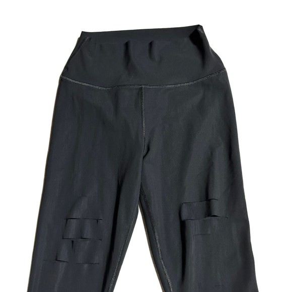 ALO Yoga High Waisted Ripped Warrior Black Leggings Women’s Size M Medium - Picture 3 of 13